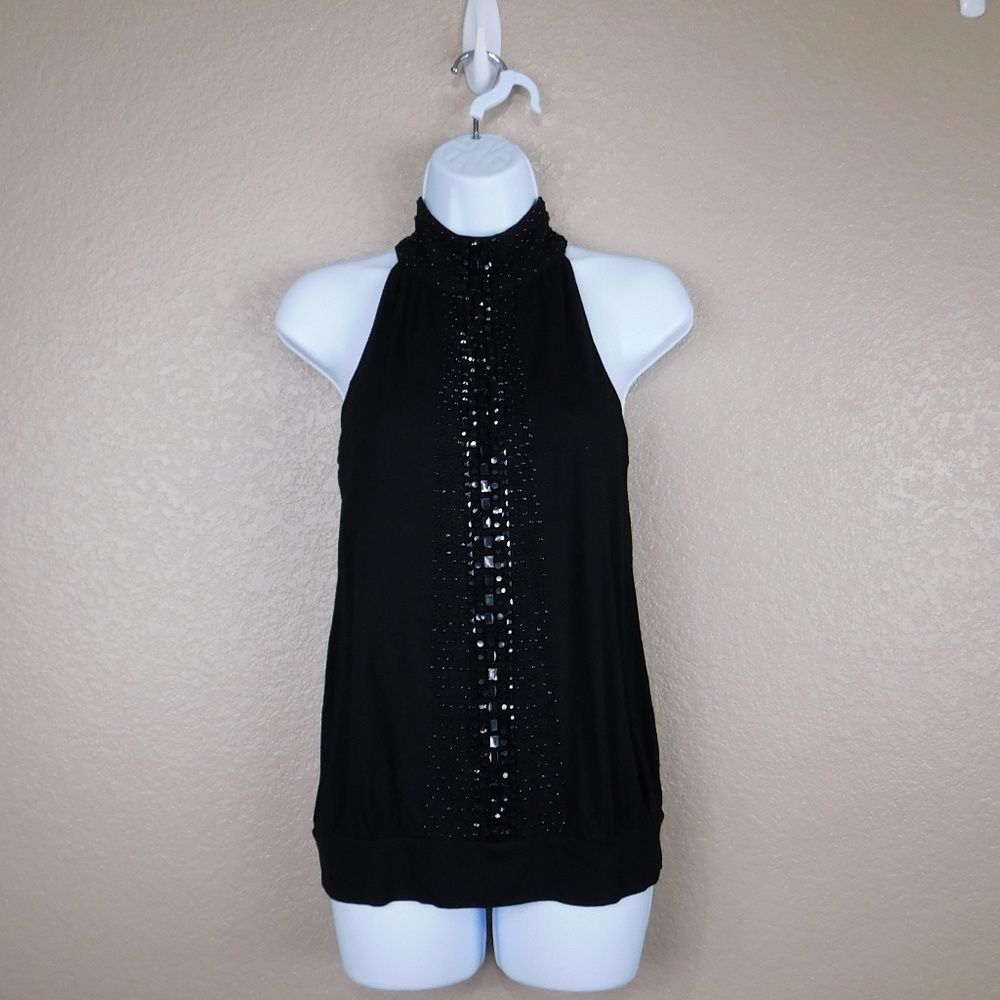 INC Black Beaded Sleeveless Top